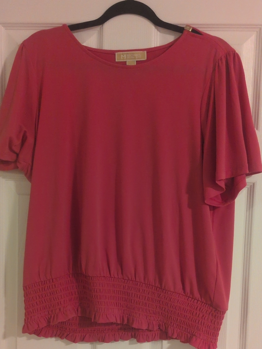 MICHAEL Michael Kors Coral Pink Short Sleeve Smocked Hem Top